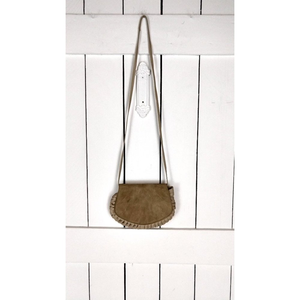 Vintage tan beige suede leather small clutch bag shoulder purse